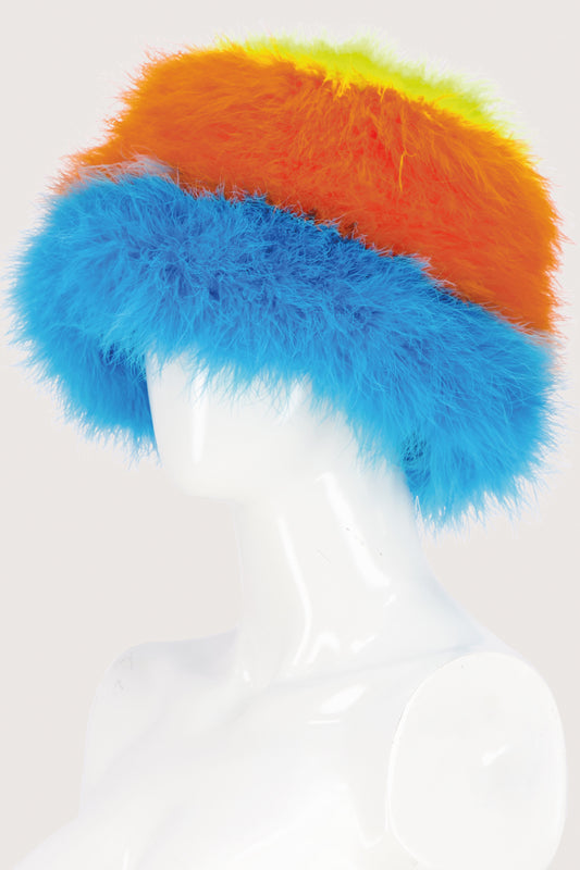 JimmyPaul Studio - (The Alexia) blue/orange/yellow Feather Bucket Hat