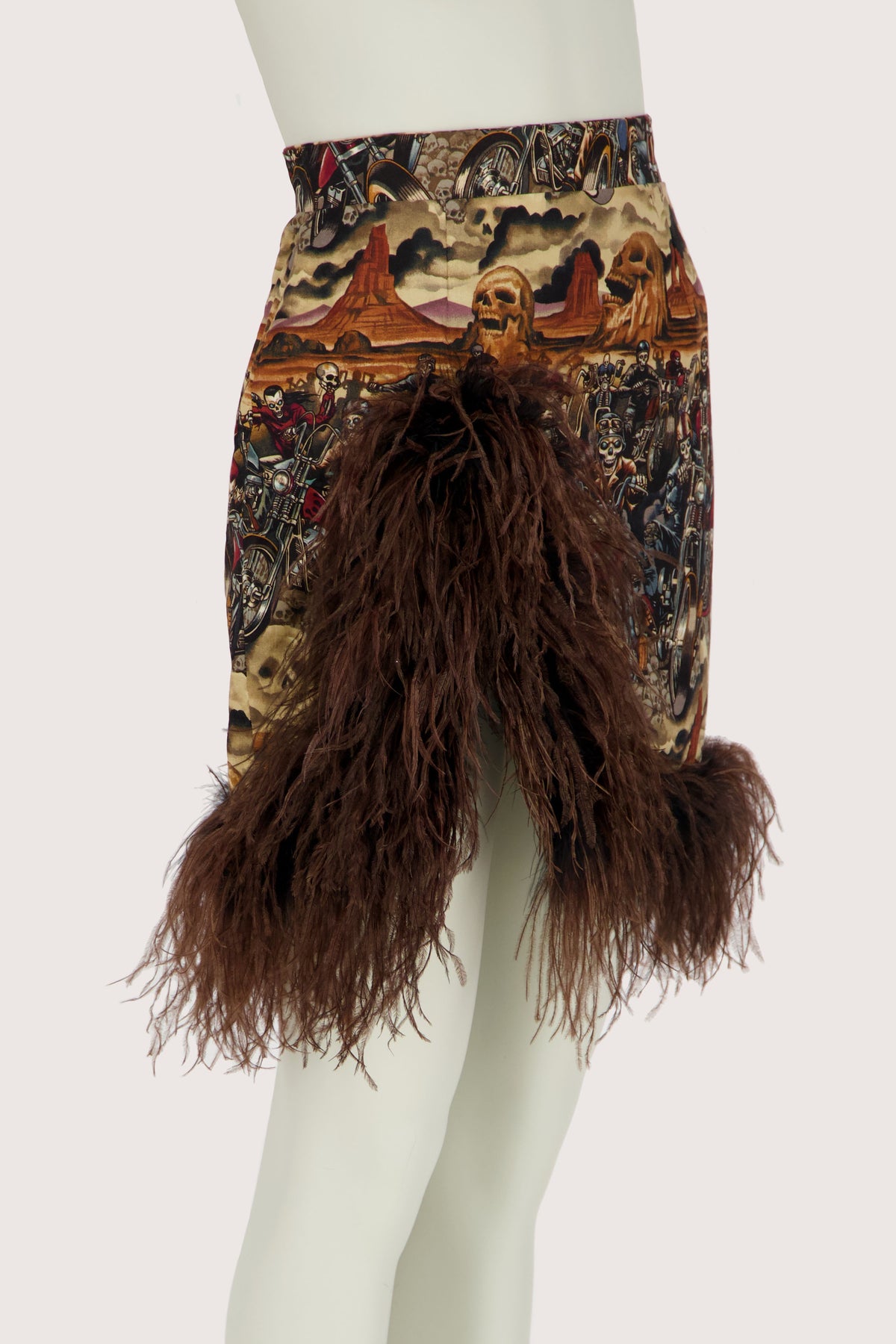 Biker Print Feather Skirt