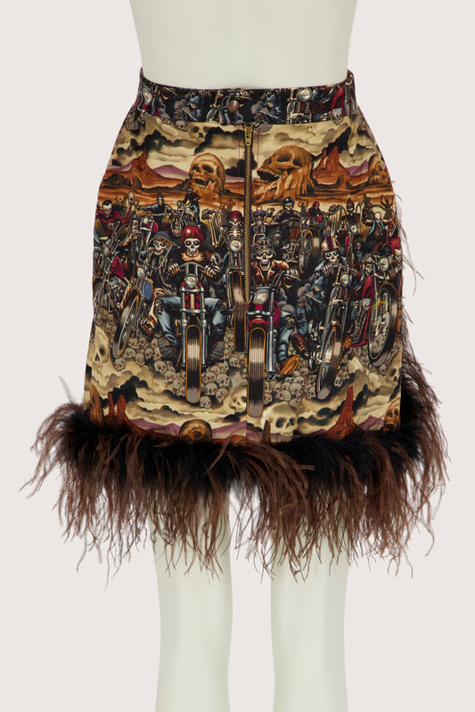 Biker Print Feather Skirt